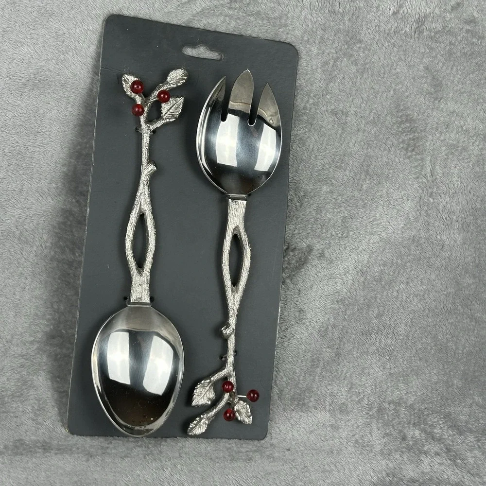 Festive Salad Serving Set Holiday Holly Berry Design Festive New Old Stock